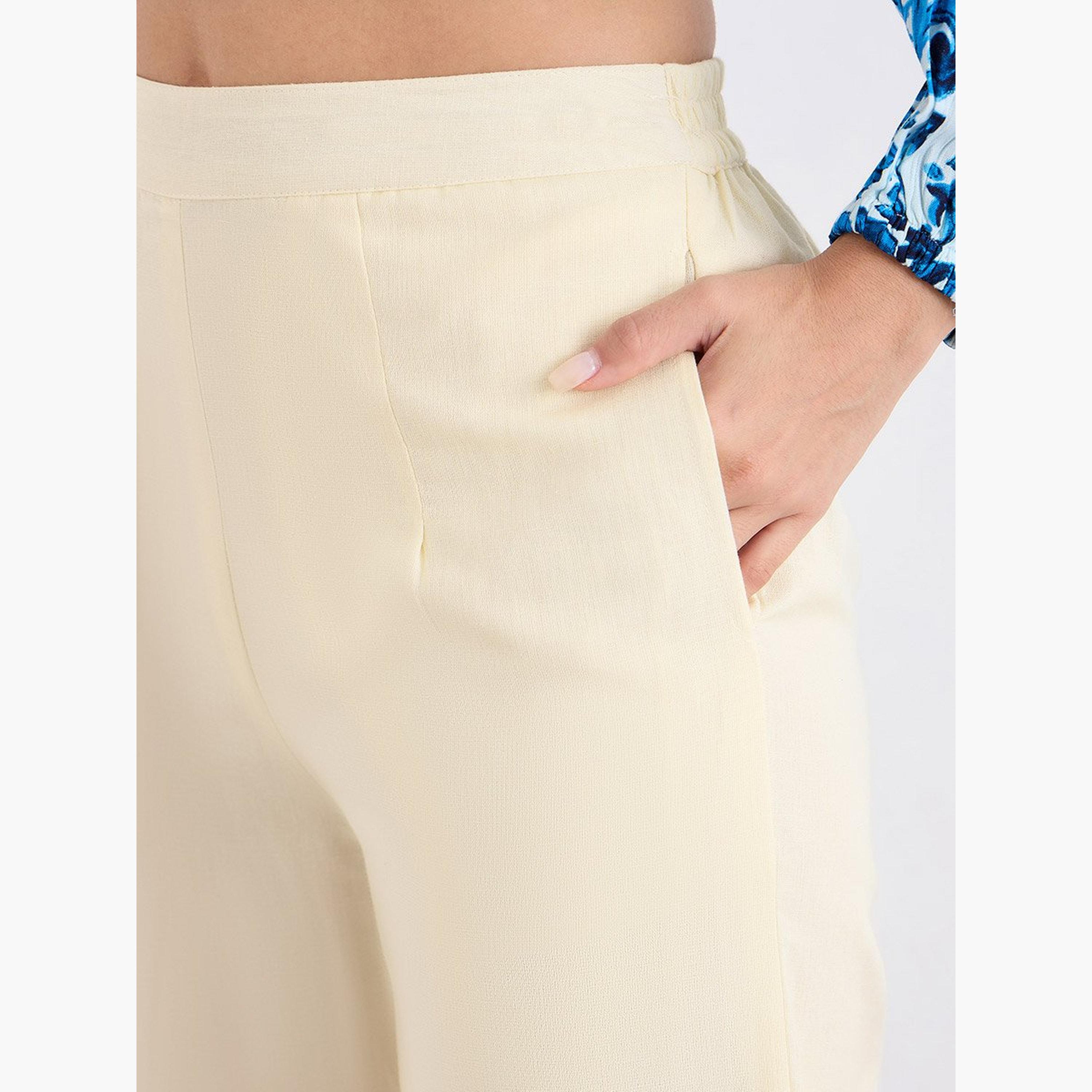 ستايلي - بنطال كريمي واسع الساق مع تفاصيل تطريز-women-clothing-bottoms-trousers-image-3