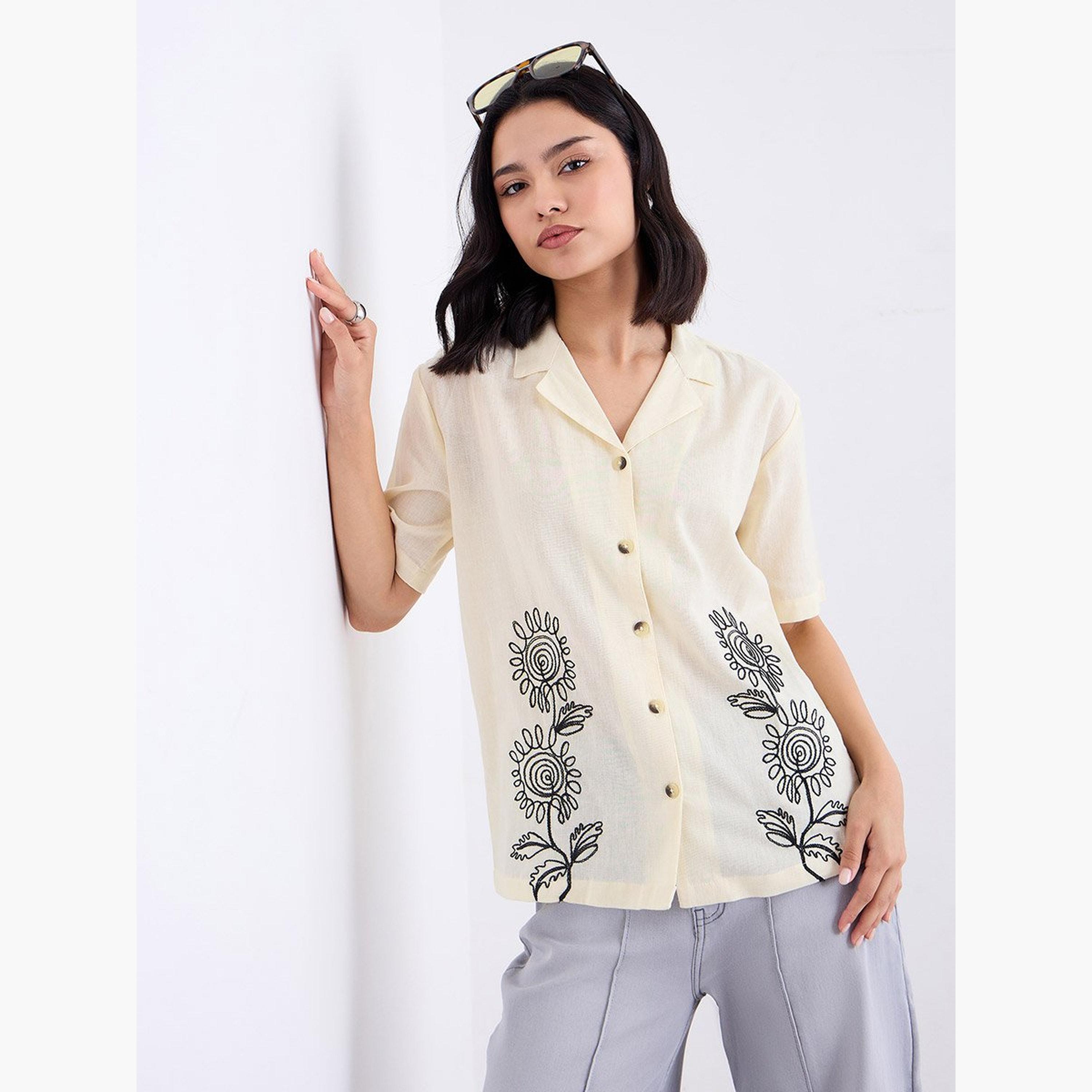 ستايلي - قميص للنساء طويل مطرز بلوحة-women-clothing-shirtsandblouses-shirts-image-1