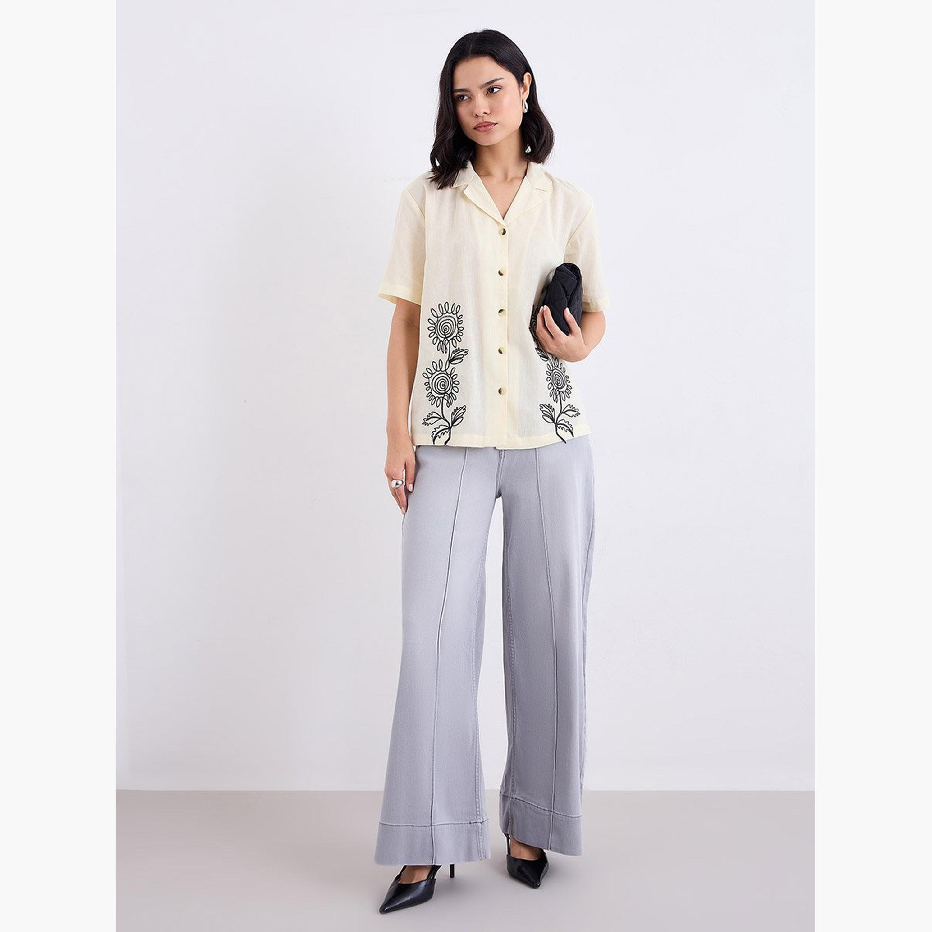 ستايلي - قميص للنساء طويل مطرز بلوحة-women-clothing-shirtsandblouses-shirts-image-2