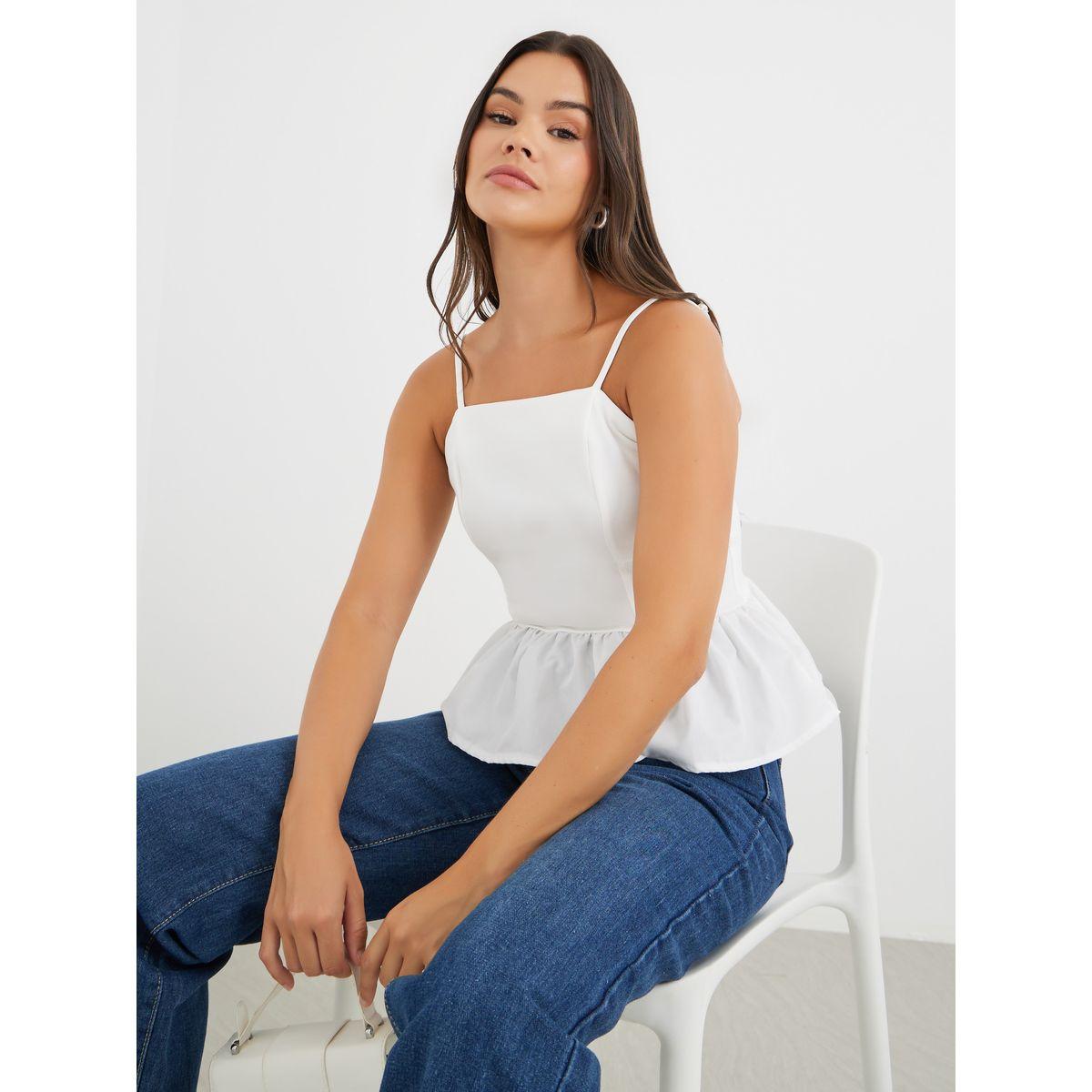 Styli Solid Strappy Peplum Top-women-clothing-shirtsandblouses-blouses-image-1