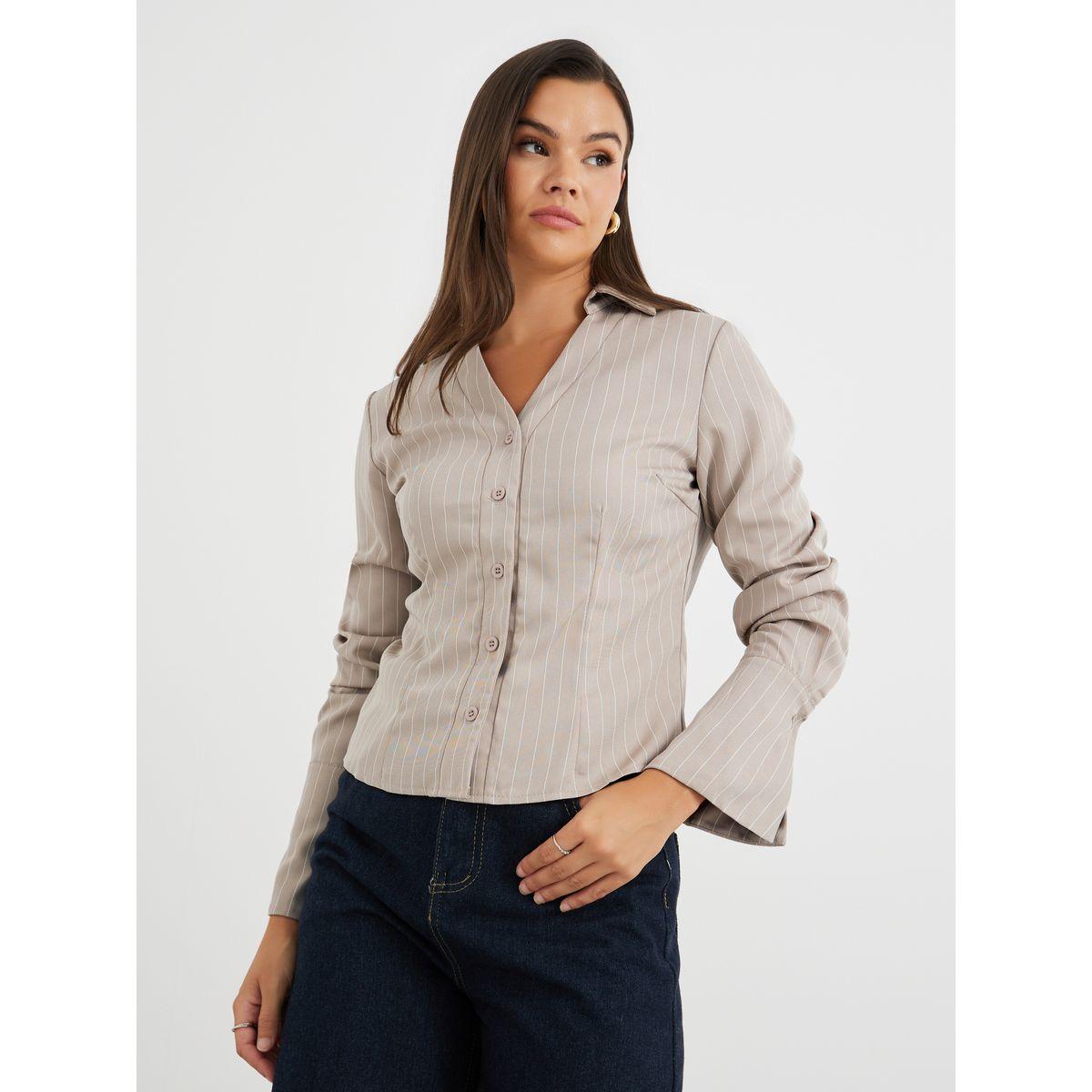 بلوزة مخططة بقصة عادية مع أزرار-women-clothing-shirtsandblouses-shirts-image-3