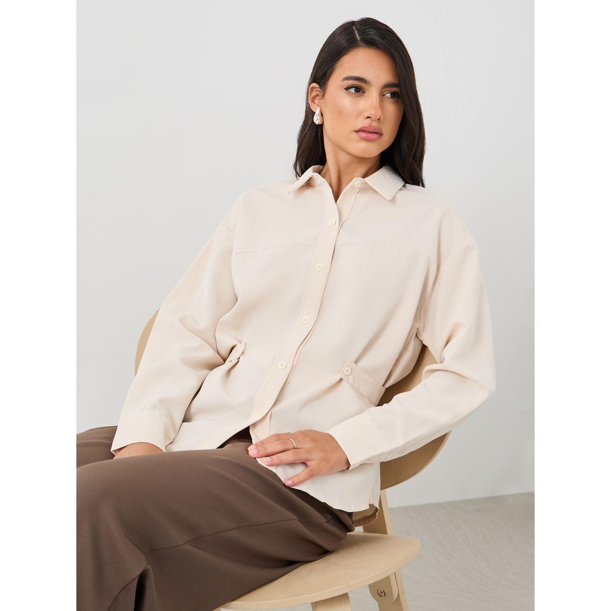 Styli Solid Buttoned Spread Collar Shirt-women-clothing-shirtsandblouses-shirts-image-1
