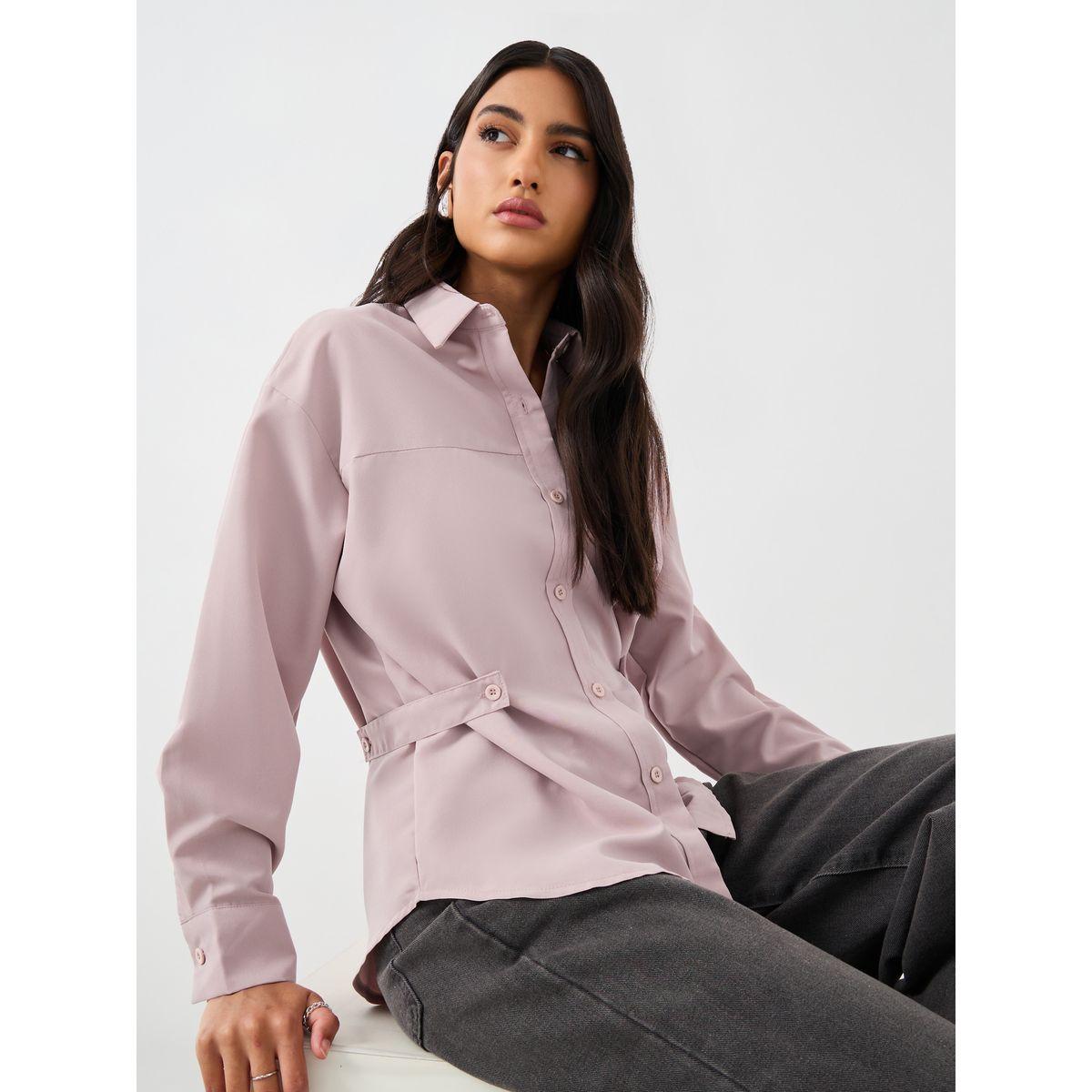 Styli Solid Buttoned Spread Collar Shirt-women-clothing-shirtsandblouses-shirts-image-1