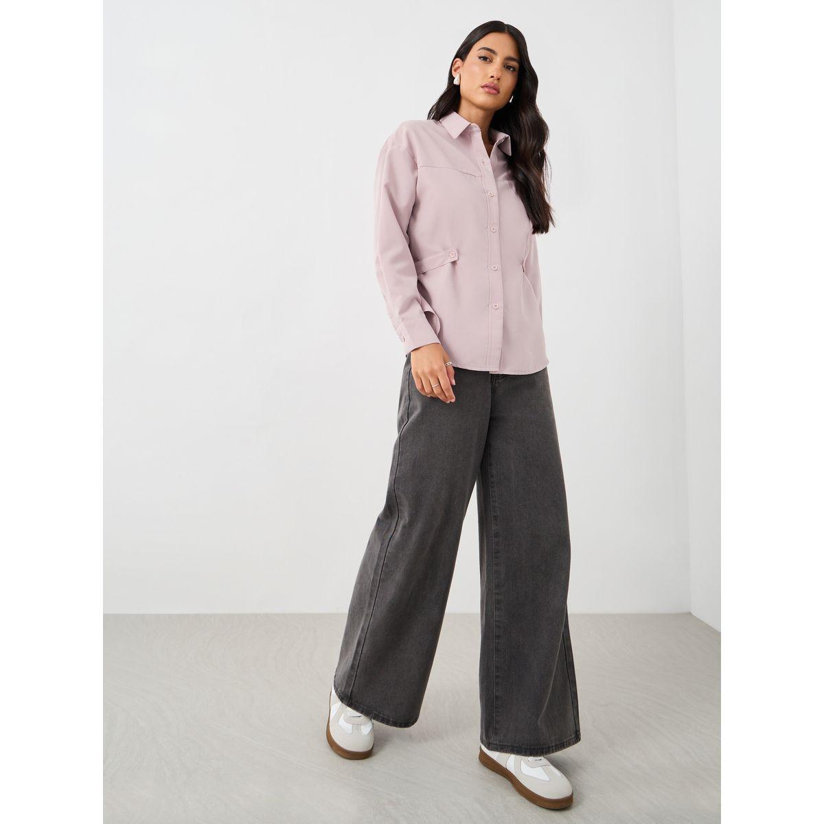 Styli Solid Buttoned Spread Collar Shirt-women-clothing-shirtsandblouses-shirts-image-2