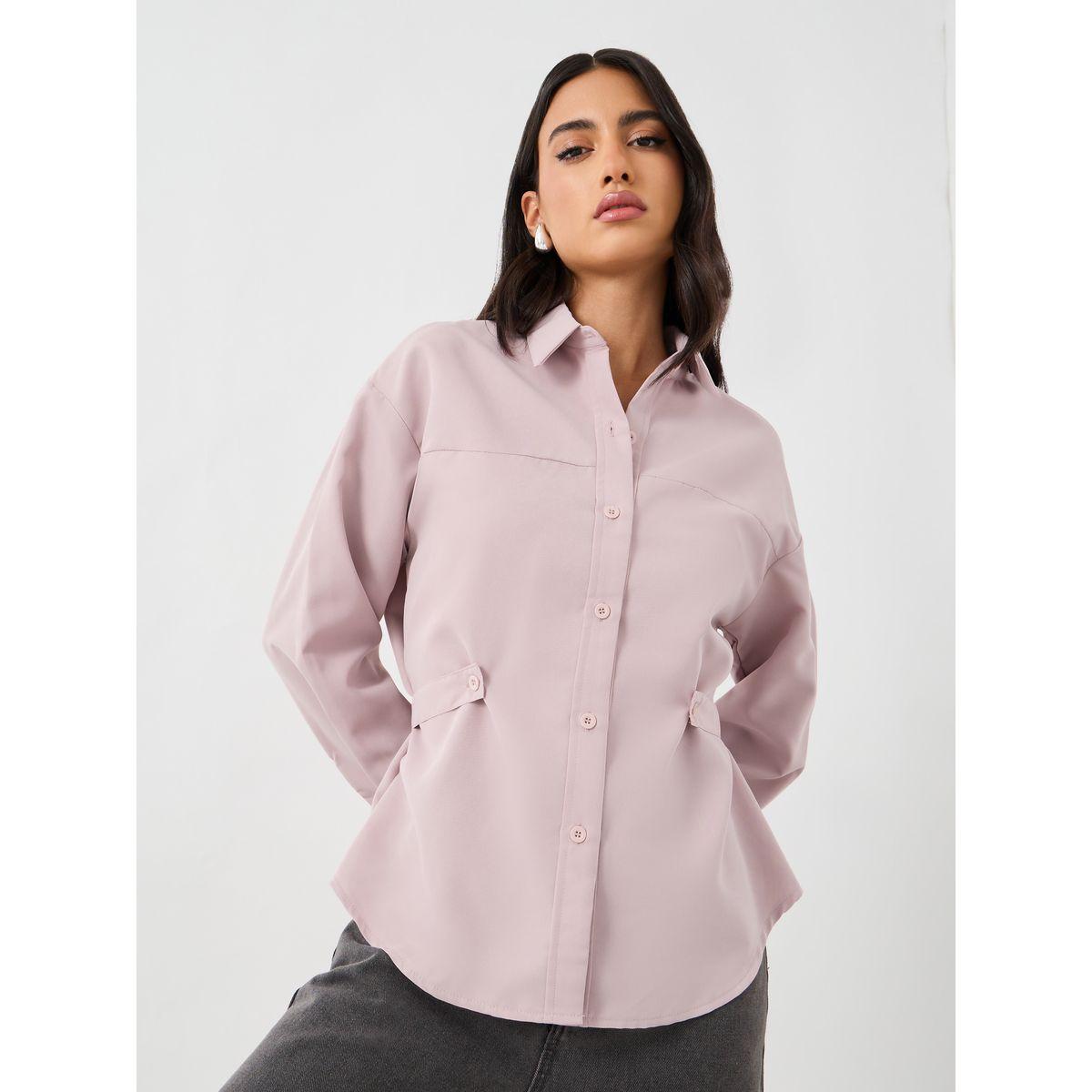 Styli Solid Buttoned Spread Collar Shirt-women-clothing-shirtsandblouses-shirts-image-3