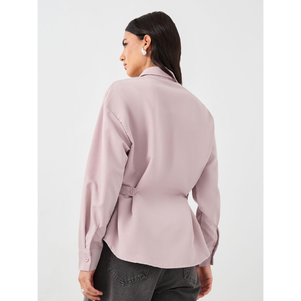 Styli Solid Buttoned Spread Collar Shirt-women-clothing-shirtsandblouses-shirts-image-5