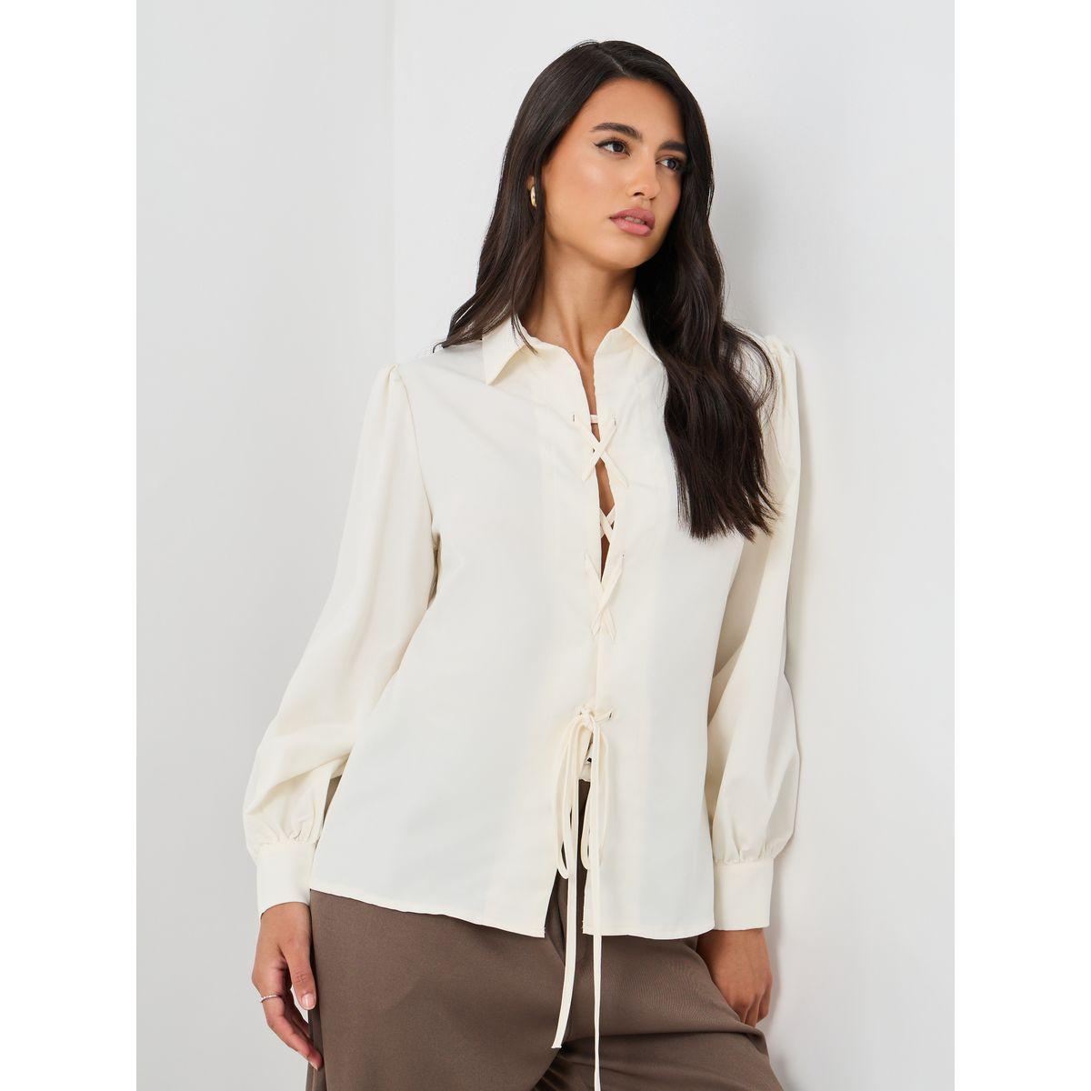 بلوزة سادة بأكمام بالون وأربطة-women-clothing-shirtsandblouses-shirts-image-1