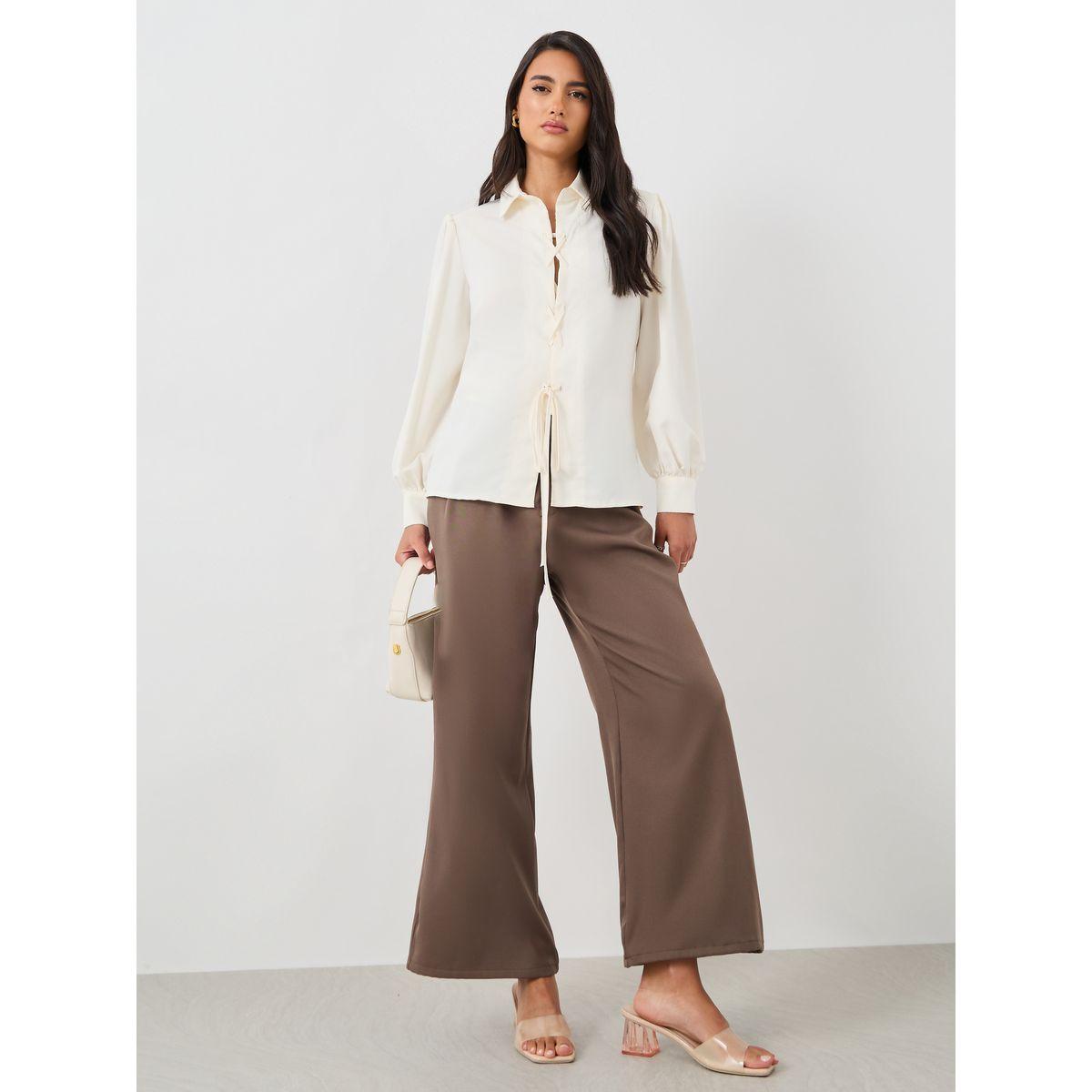 Styli Solid Balloon Sleeve Front Tie-Up Detail Shirt-women-clothing-shirtsandblouses-shirts-image-2
