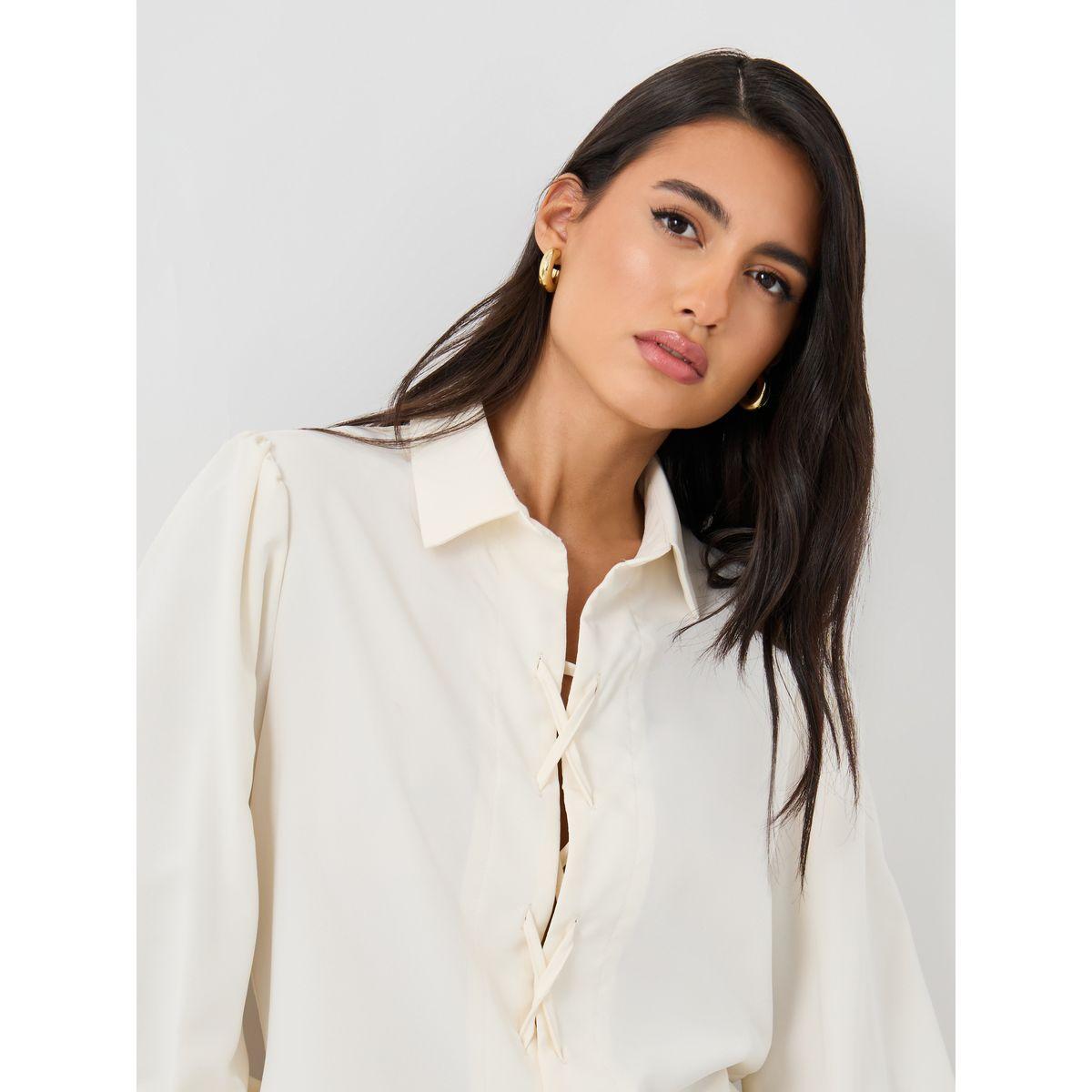 Styli Solid Balloon Sleeve Front Tie-Up Detail Shirt-women-clothing-shirtsandblouses-shirts-image-3