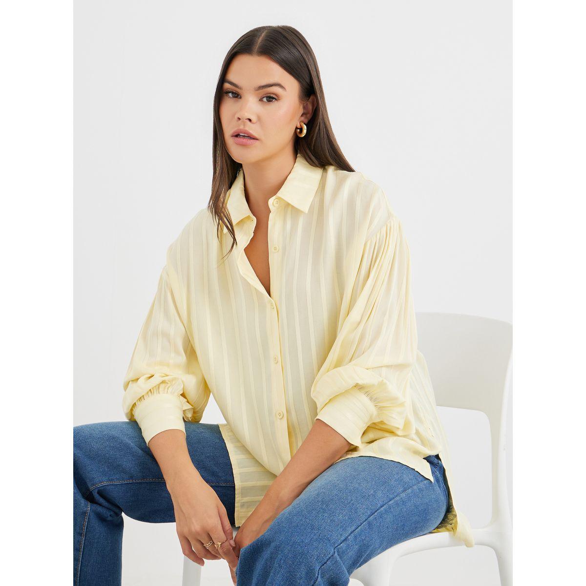 بلوزة مخططة بياقة سبريد وأكمام بالون-women-clothing-shirtsandblouses-shirts-image-1