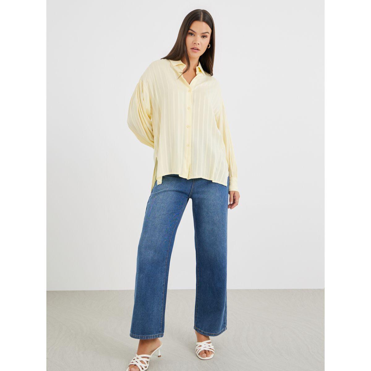 بلوزة مخططة بياقة سبريد وأكمام بالون-women-clothing-shirtsandblouses-shirts-image-2