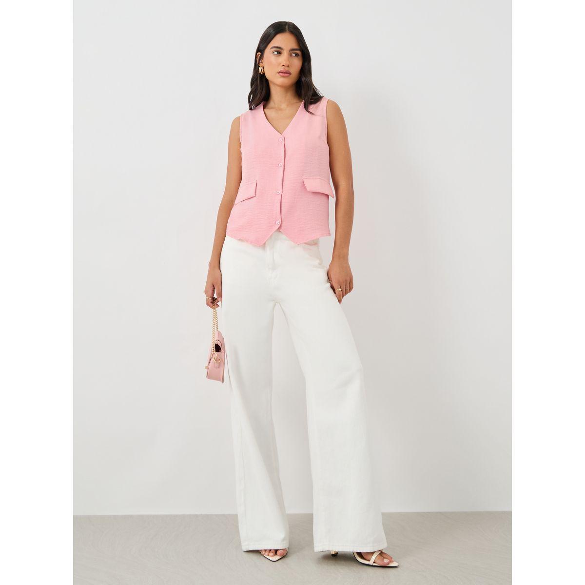 Styli Solid Flap Pocket Boxy Fit Waistcoat with Buttons-women-clothing-coatsandjackets-waistcoats-image-2
