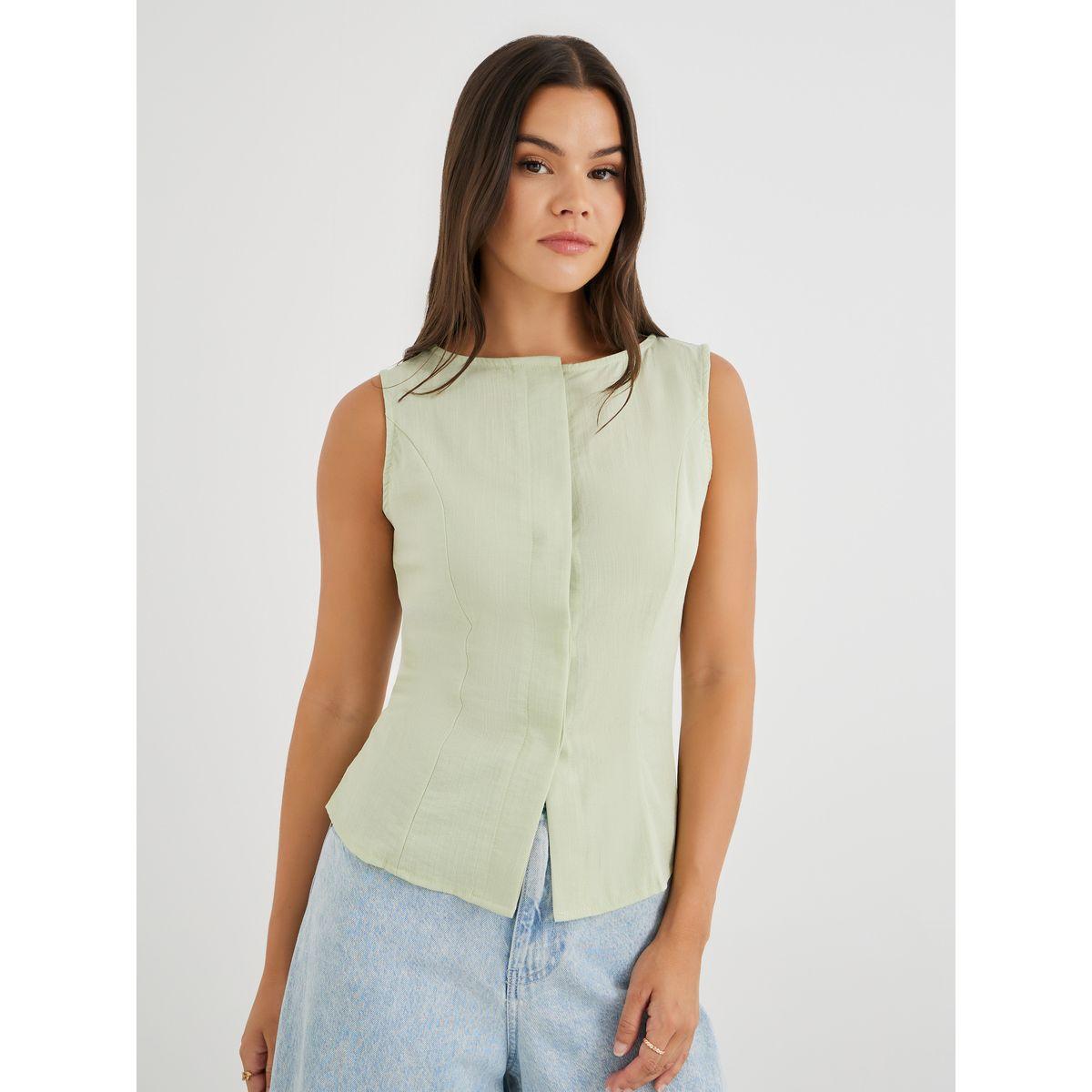 Styli Solid Buttoned Sleeveless Waistcoat-women-clothing-coatsandjackets-waistcoats-image-1