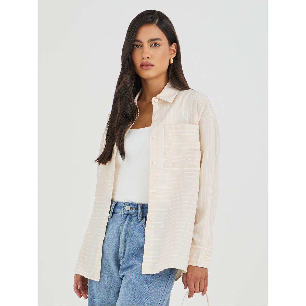 Styli Striped Long Sleeves Regular Fit Shirt with Pocket-women-clothing-shirtsandblouses-shirts-image-1