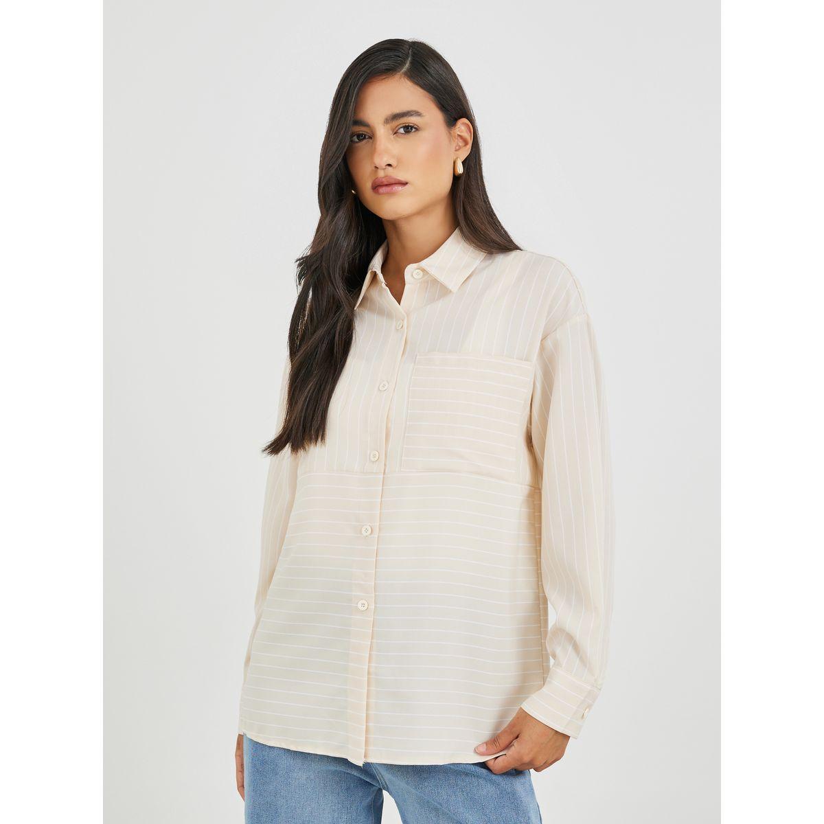 Styli Striped Long Sleeves Regular Fit Shirt with Pocket-women-clothing-shirtsandblouses-shirts-image-2