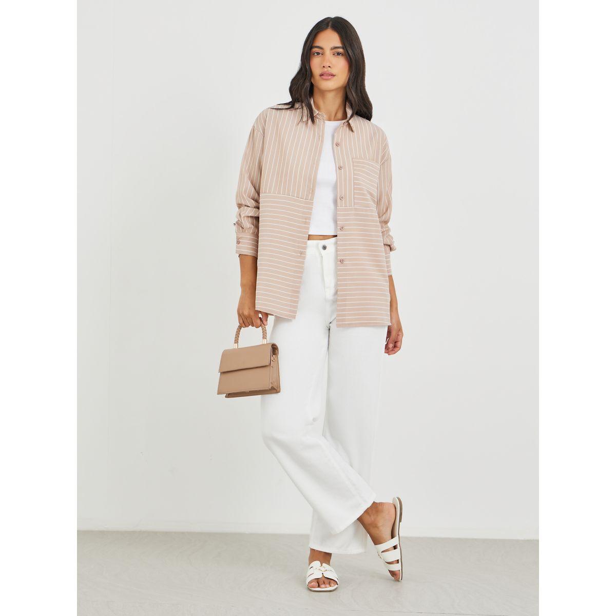 بلوزة مخططة طويلة بتفاصيل جيب-women-clothing-shirtsandblouses-shirts-image-2