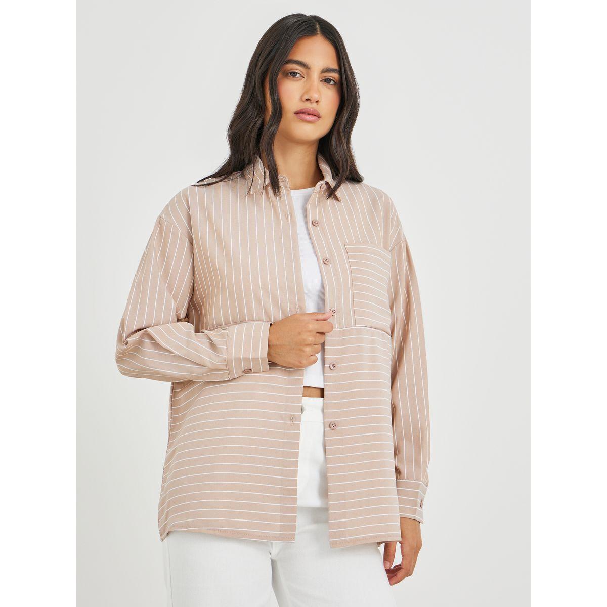 Styli Striped Longline Regular Fit Shirt with Pocket-women-clothing-shirtsandblouses-shirts-image-3