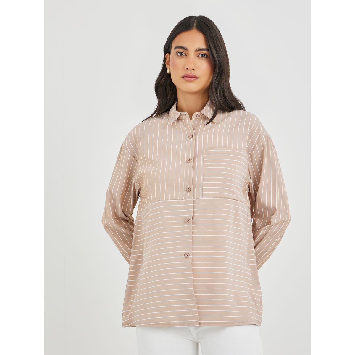 Styli Striped Longline Regular Fit Shirt with Pocket-women-clothing-shirtsandblouses-shirts-image-4