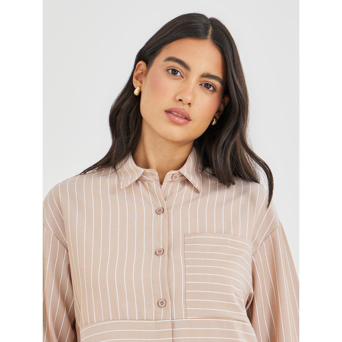 بلوزة مخططة طويلة بتفاصيل جيب-women-clothing-shirtsandblouses-shirts-image-5