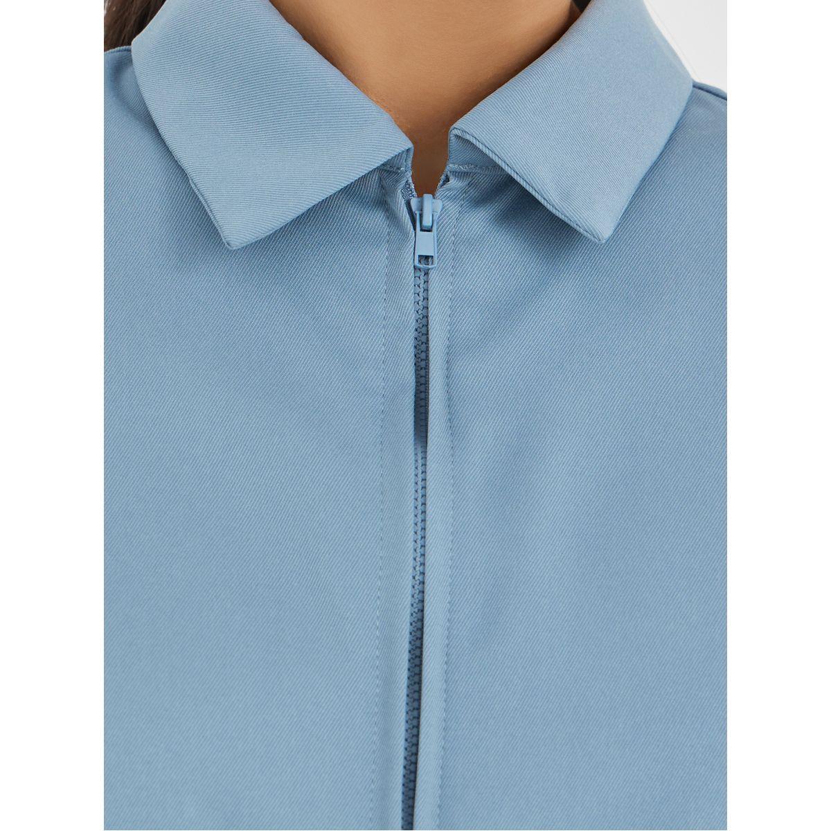 Styli Solid Spread Collar Front Zipper Crop Shirt-women-clothing-shirtsandblouses-shirts-image-3