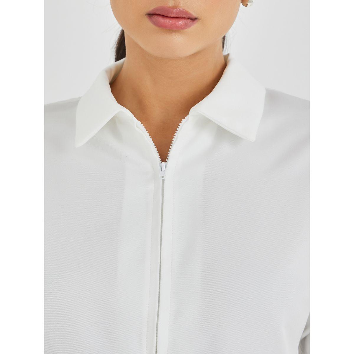 Styli Solid Spread Collar Front Zipper Shirt-women-clothing-shirtsandblouses-shirts-image-4