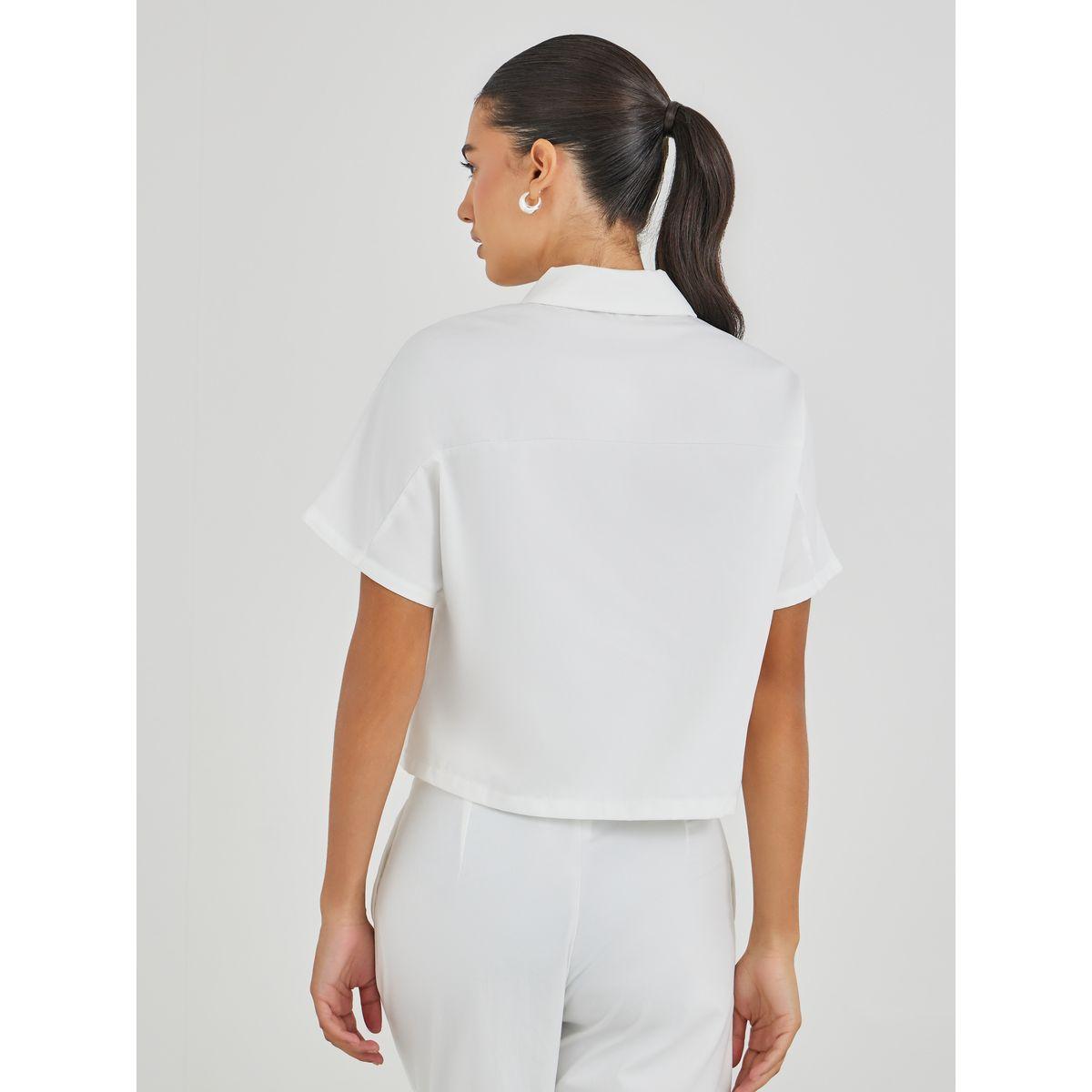 بلوزة سادة بياقة سبريد وسحَّاب غلق-women-clothing-shirtsandblouses-shirts-image-1