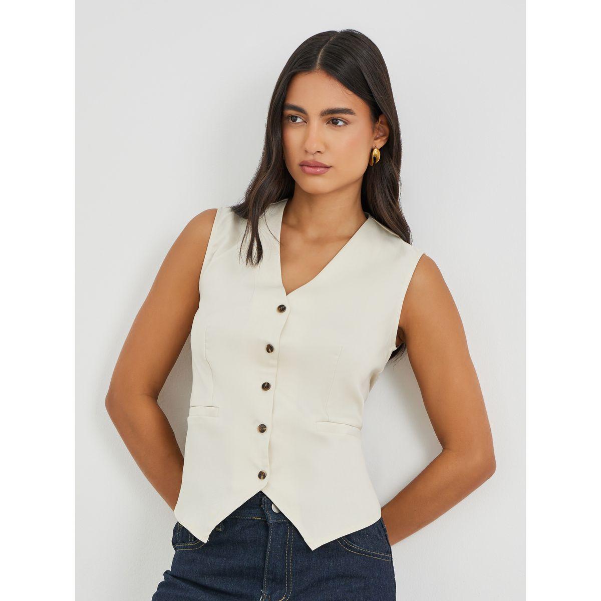 Styli Solid Sleeveless Buttoned Waistcoat-women-clothing-coatsandjackets-waistcoats-image-1