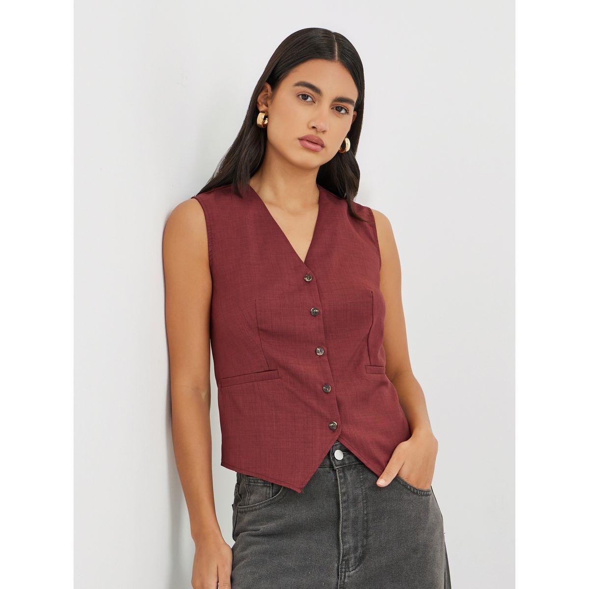 Styli Solid Buttoned Waistcoat-women-clothing-coatsandjackets-waistcoats-image-1