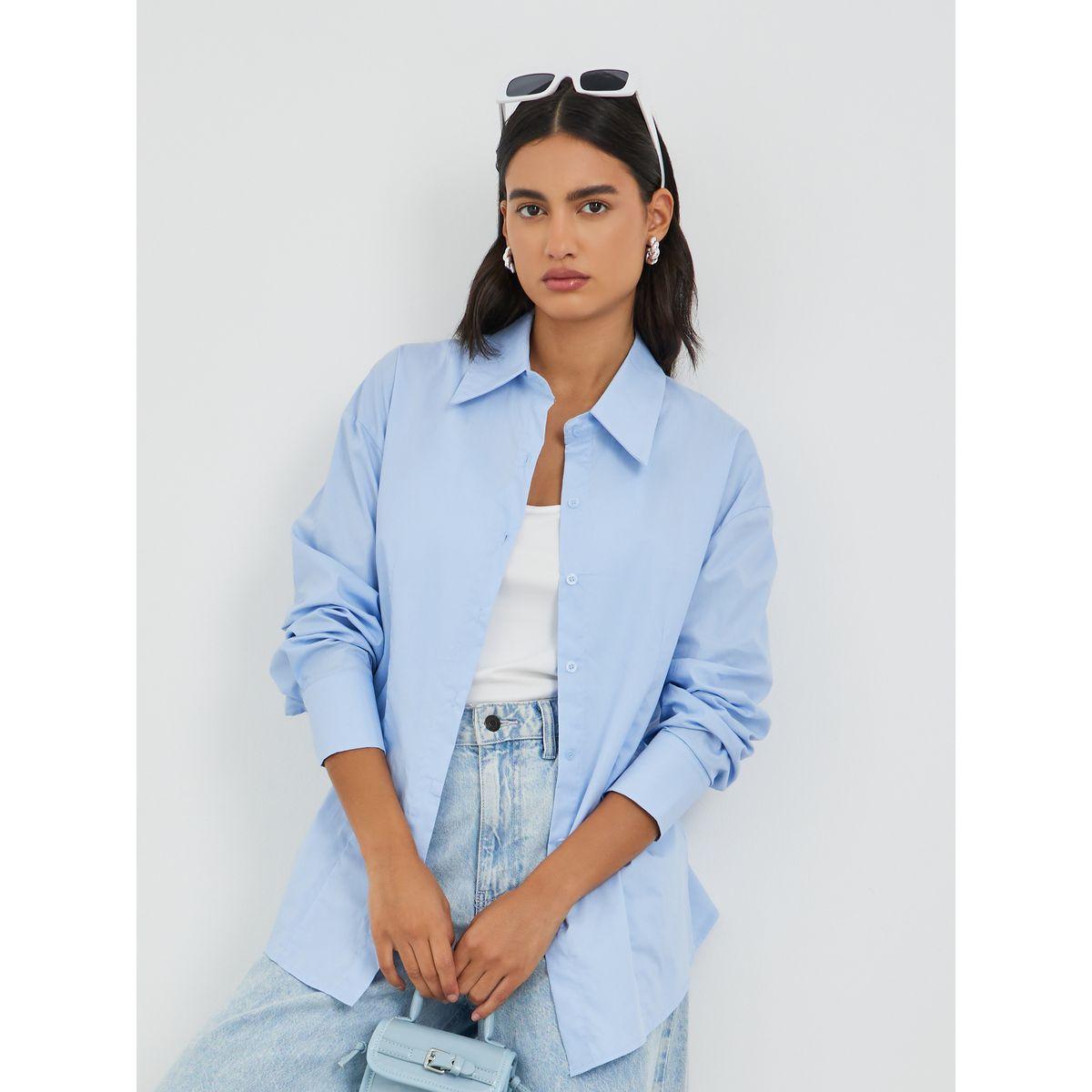 بلوزة سادة بياقة سبريد وأكمام طويلة-women-clothing-shirtsandblouses-shirts-image-1