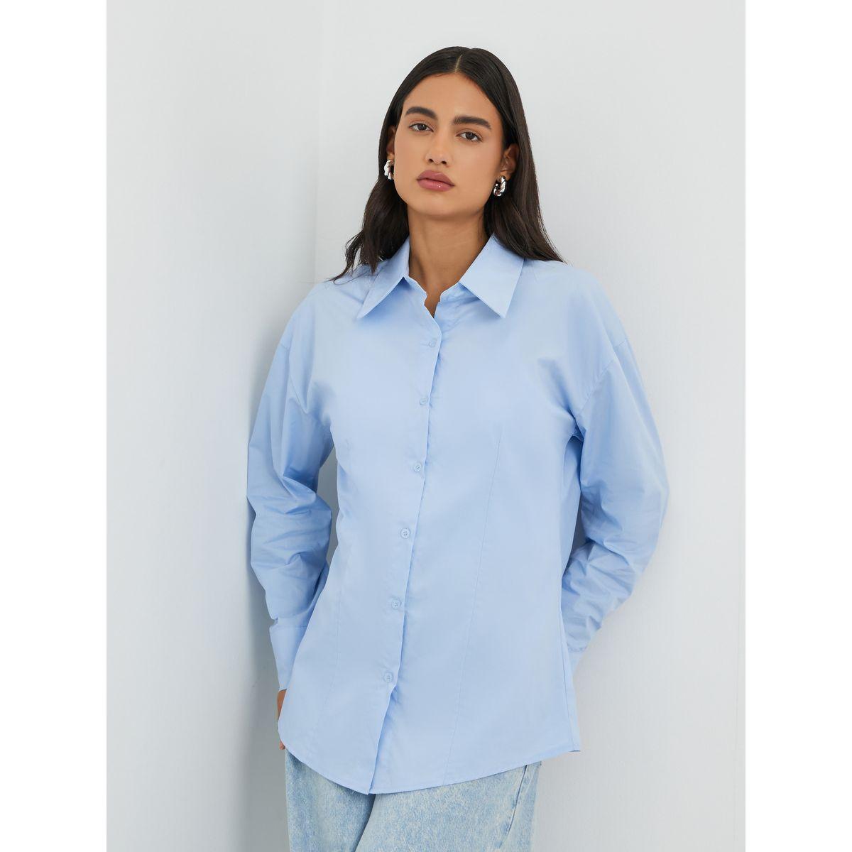 بلوزة سادة بياقة سبريد وأكمام طويلة-women-clothing-shirtsandblouses-shirts-image-2
