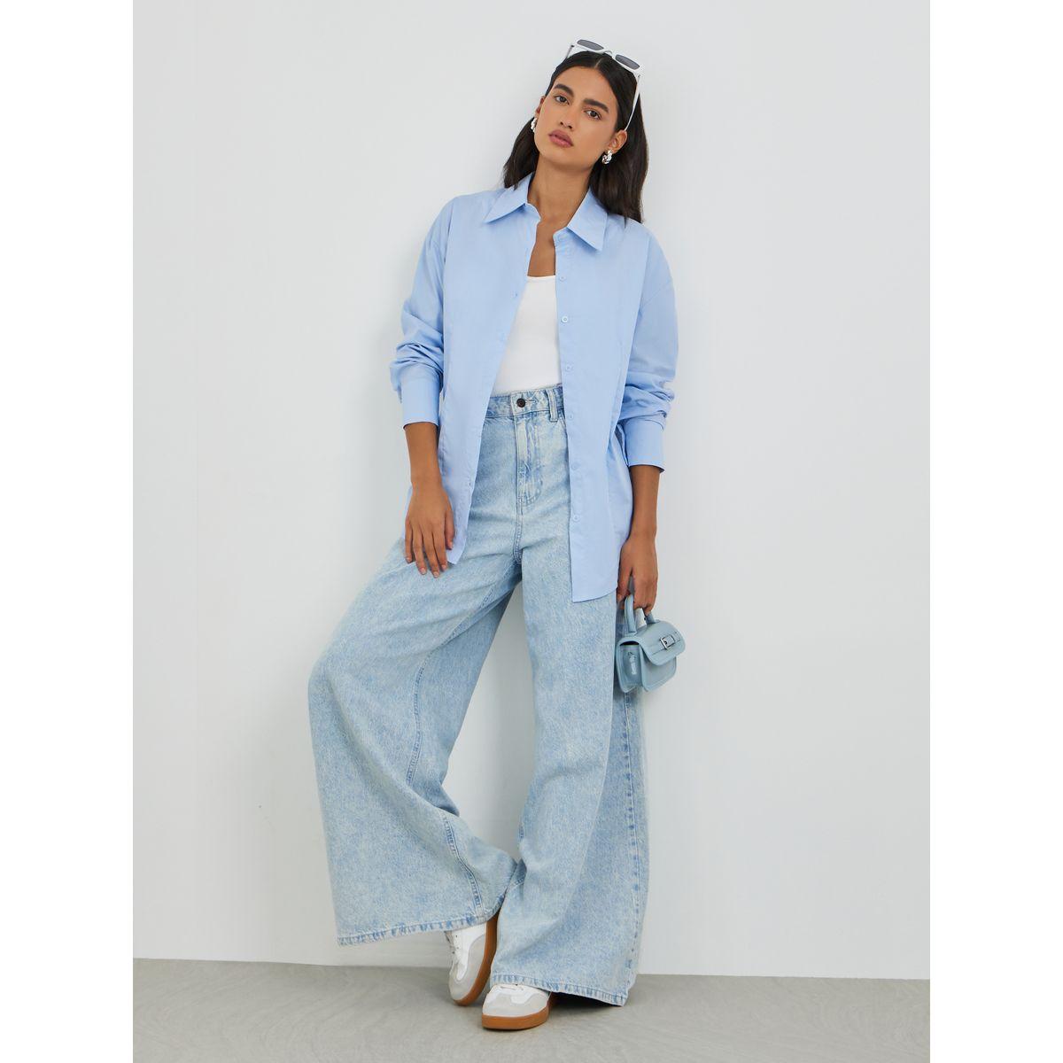 Styli Solid Spread Collar Long Sleeve Shirt-women-clothing-shirtsandblouses-shirts-image-3