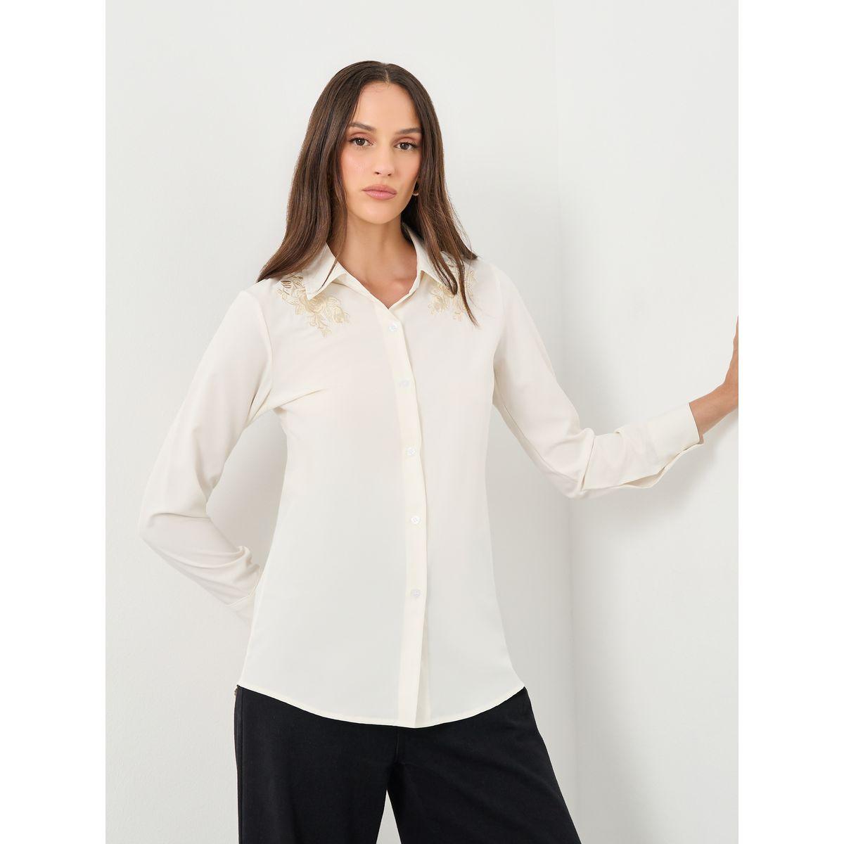 بلوزة سادة مُطرّزة بزهور مع أكمام طويلة-women-clothing-shirtsandblouses-shirts-image-1