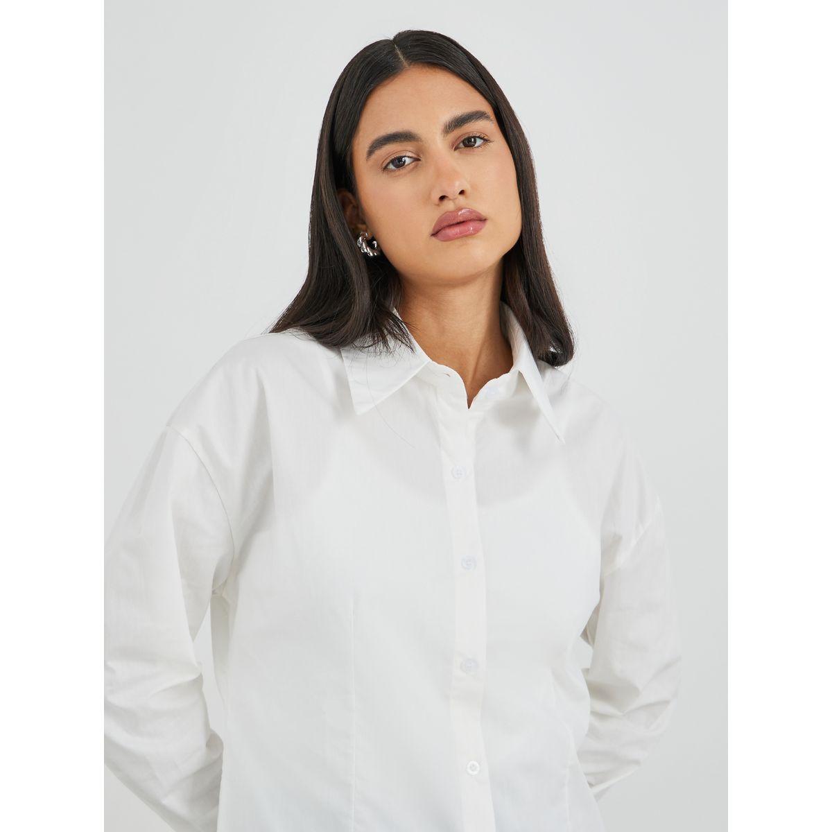 Styli Solid Spread Collar Long Sleeve Shirt-women-clothing-shirtsandblouses-shirts-image-4