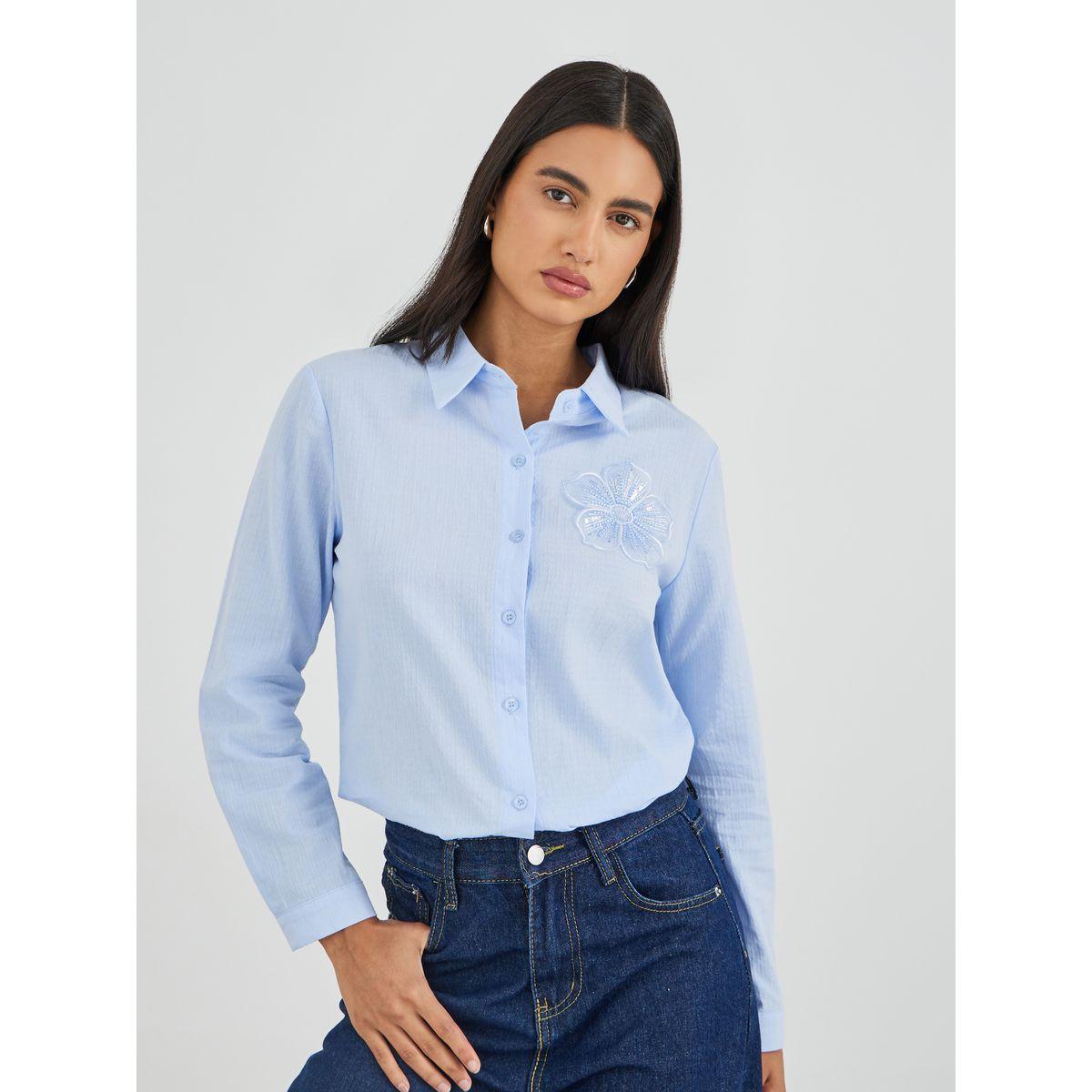 Styli Embroidered Spread Collar Long Sleeve Shirt-women-clothing-shirtsandblouses-shirts-image-1