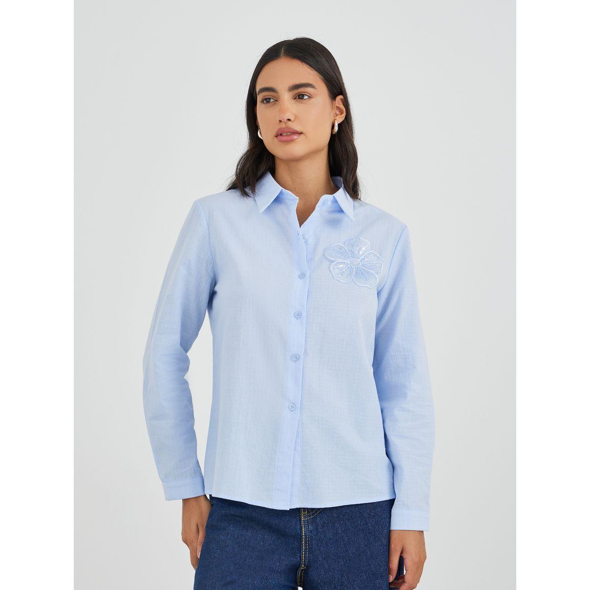 Styli Embroidered Spread Collar Long Sleeve Shirt-women-clothing-shirtsandblouses-shirts-image-2
