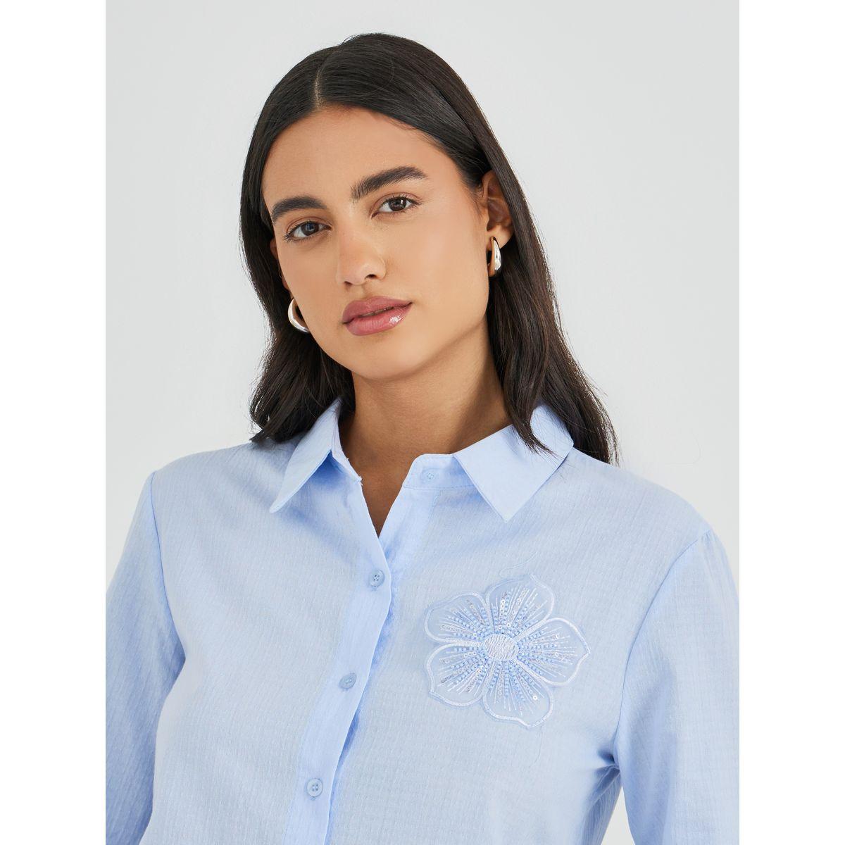 Styli Embroidered Spread Collar Long Sleeve Shirt-women-clothing-shirtsandblouses-shirts-image-4