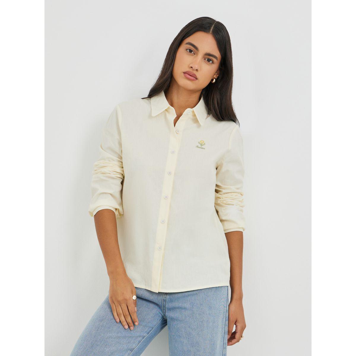 Styli Solid Spread Collar Long Sleeve Shirt-women-clothing-shirtsandblouses-shirts-image-1