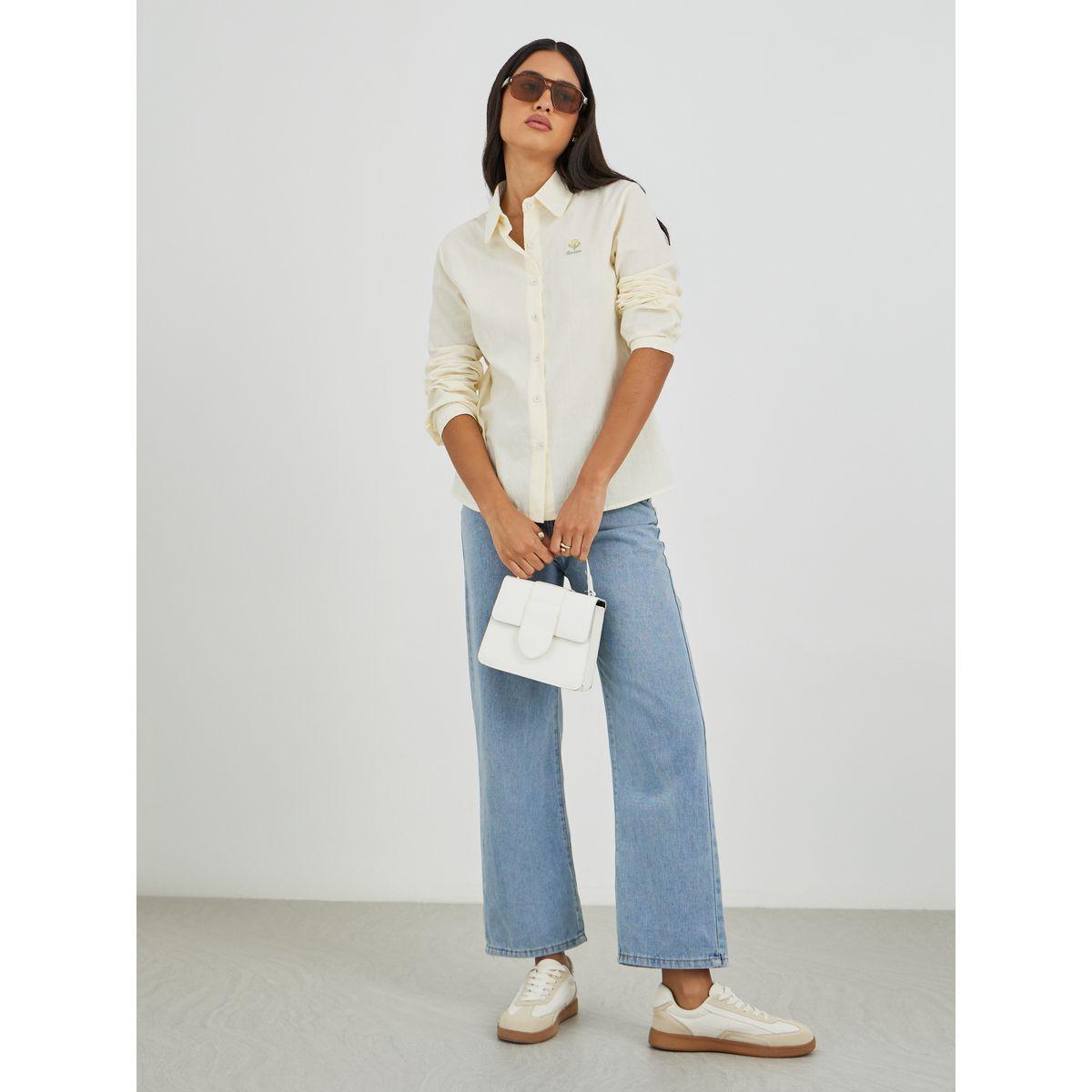 Styli Solid Spread Collar Long Sleeve Shirt-women-clothing-shirtsandblouses-shirts-image-2
