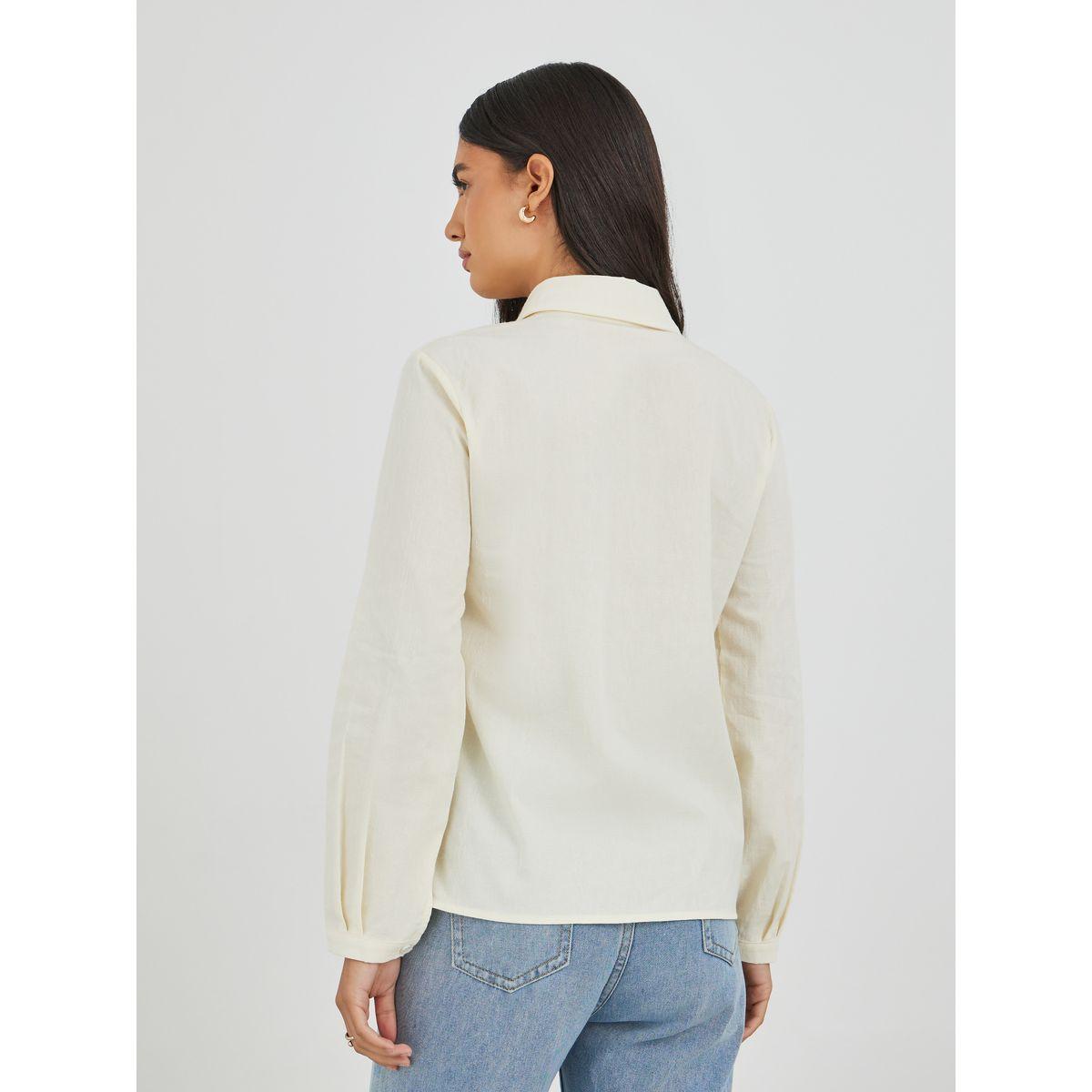 Styli Solid Spread Collar Long Sleeve Shirt-women-clothing-shirtsandblouses-shirts-image-4