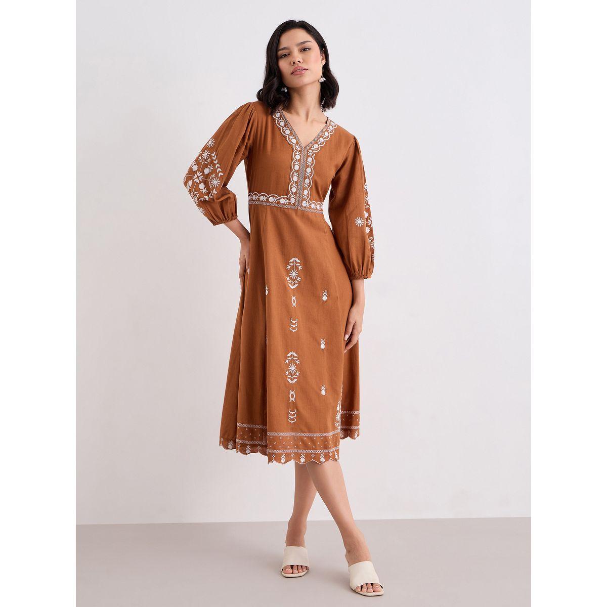 Styli Embroidered Balloon Sleeve A-Line Midi dress-women-clothing-dresses-image-2
