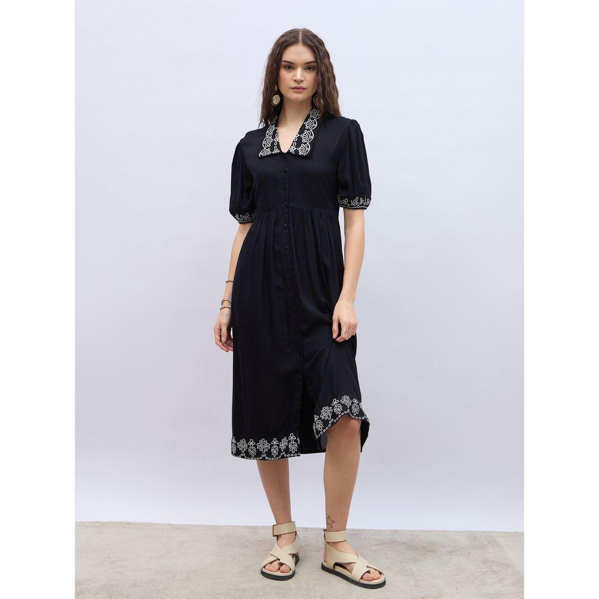 فستان ميدي بحافة واسعة وأكمام منفوخة-women-clothing-dresses-image-2