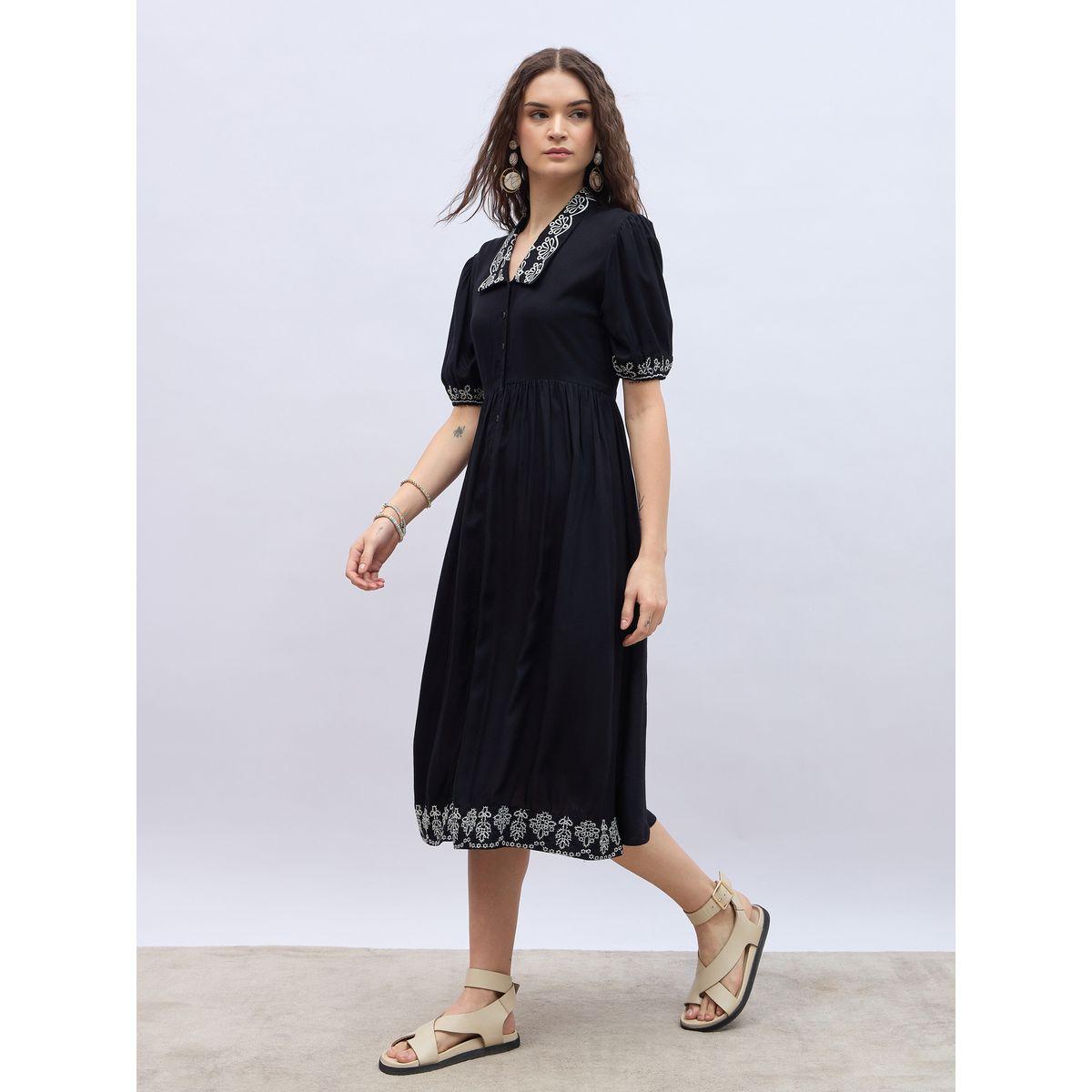 فستان ميدي بحافة واسعة وأكمام منفوخة-women-clothing-dresses-image-3