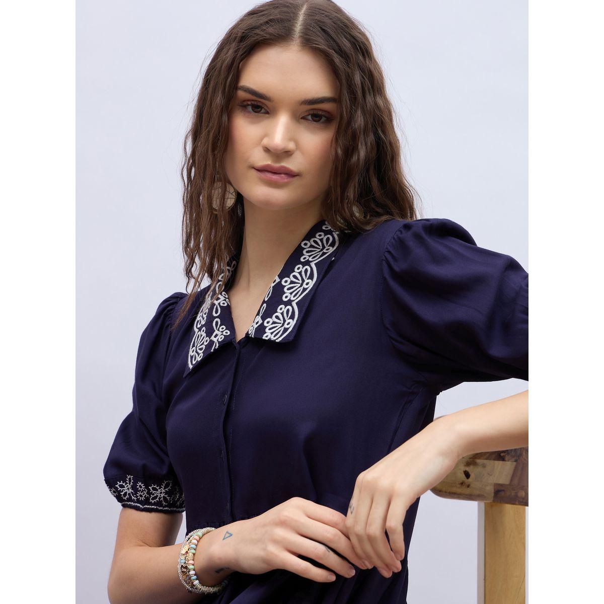 Styli Embroidered V Neck Puff Sleeves A-Line Midi Dress-women-clothing-dresses-image-4