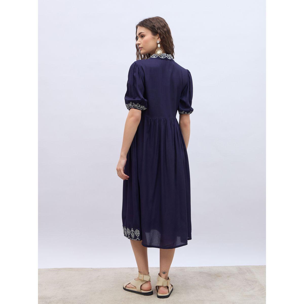 Styli Embroidered V Neck Puff Sleeves A-Line Midi Dress-women-clothing-dresses-image-5