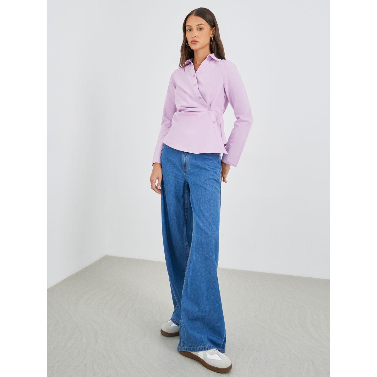 بلوزة سادة بنمط لف-women-clothing-shirtsandblouses-shirts-image-2