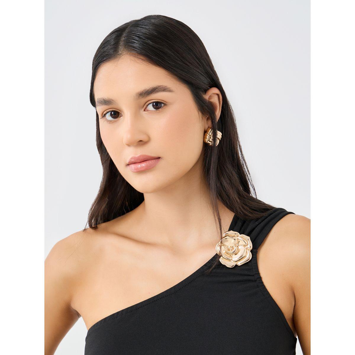 Styli Brooch Decor One Shoulder Fitted Top-women-clothing-shirtsandblouses-blouses-image-3