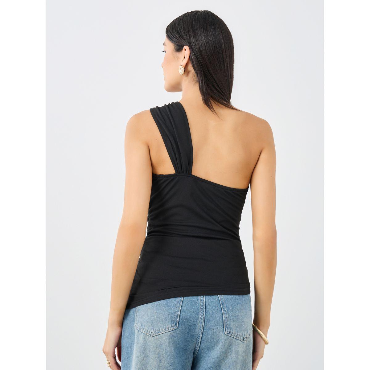 Styli Brooch Decor One Shoulder Fitted Top-women-clothing-shirtsandblouses-blouses-image-4