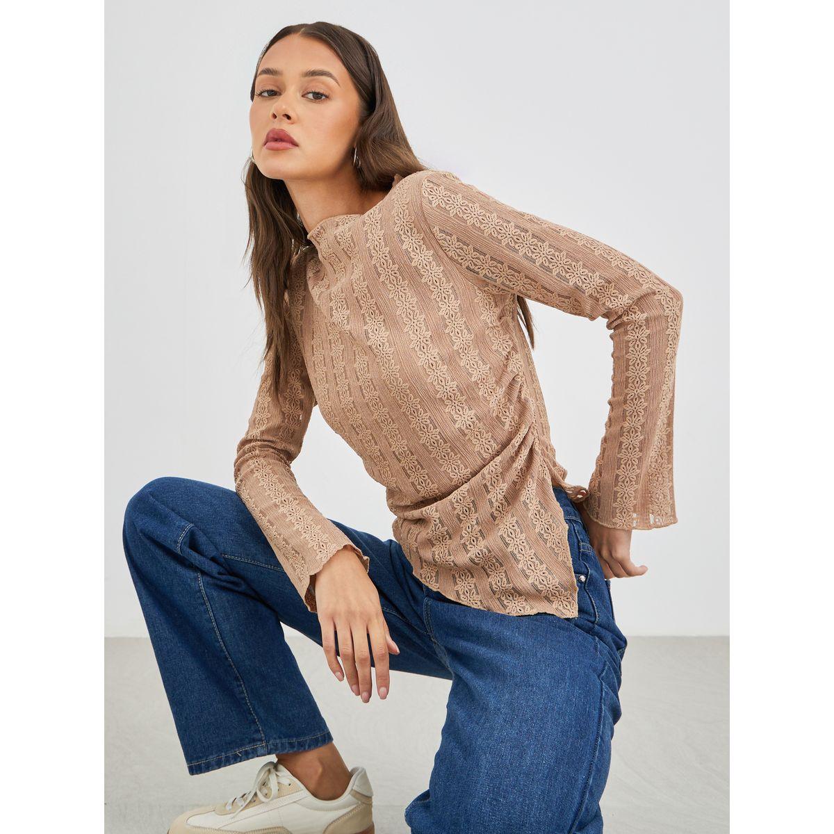 Styli Long Sleeve Asymmetrical Hem Knit Top-women-clothing-tshirts-image-1
