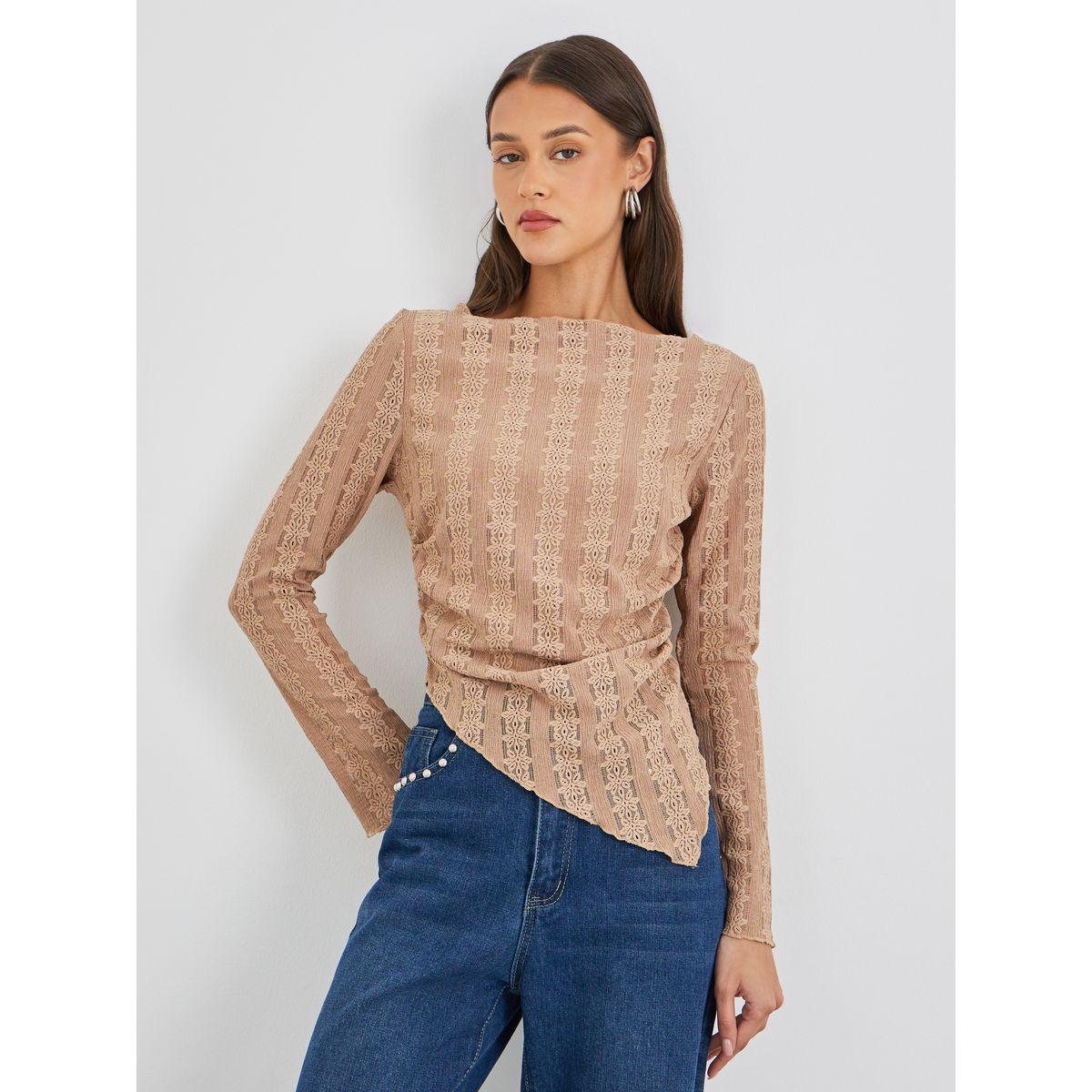 Styli Long Sleeve Asymmetrical Hem Knit Top-women-clothing-tshirts-image-3