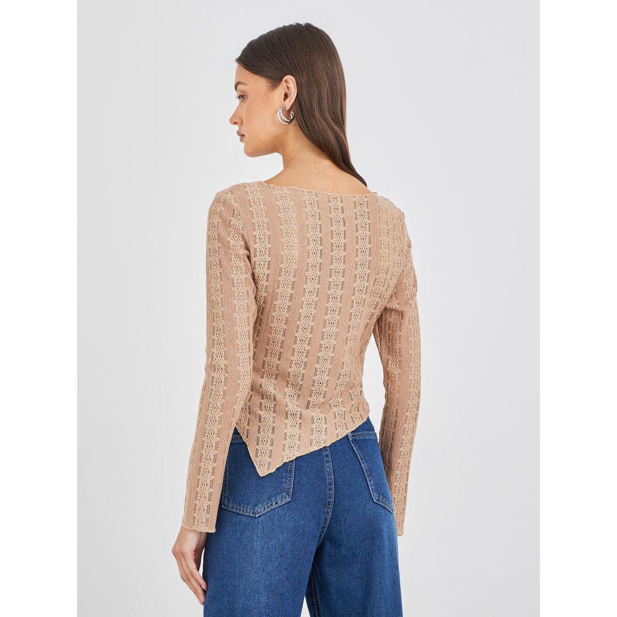 Styli Long Sleeve Asymmetrical Hem Knit Top-women-clothing-tshirts-image-5